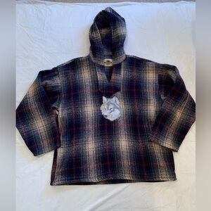 Earth Ragz Hoodie Size Large Men’s Navy Plaid With Wolf